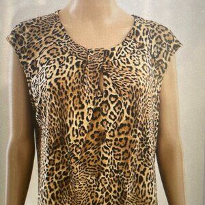Jones Studio Women's Blouse Size Large,  Brown Animal Print,  Polyester Blend